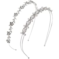 2 Piezas de Diadema de Diamantes de Perlas Falsas de Mujeres de Boda de Fiesta Banda de Pelo de Corona de Flor y Hojas…